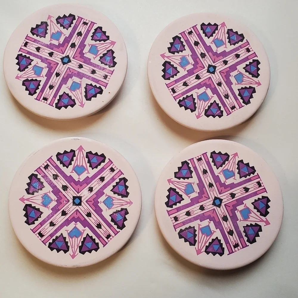 VINTAGE 4 PIECE COASTERS. AZTEC SOUTHWEST. TERRACOTA. 1980/1990.